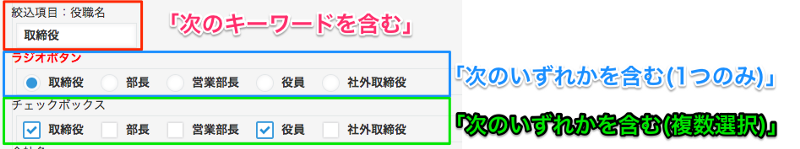 代表的なフィールドタイプの例