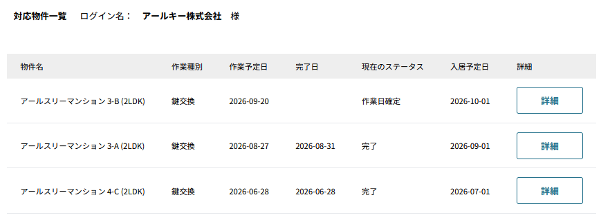 対応作業一覧画面